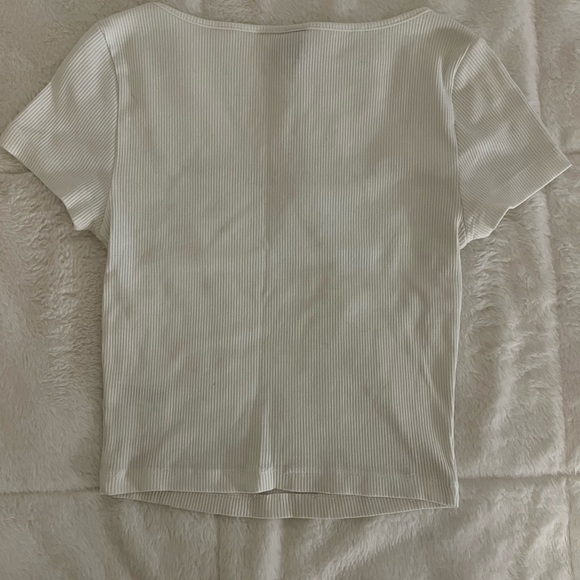 White Ribbed Square Neck Top - Picture 2 of 3